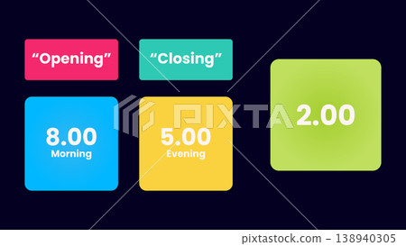 Colorful blocks displaying opening and closing times for business operations 138940305