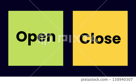 Simple text blocks indicating open and close status with beginning and end 138940307