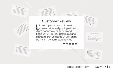 Customer review document with star ratings on gray background, star rating Customer review document with star ratings on gray background, star rating 138940314