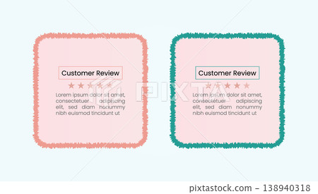 Two pink customer review cards with decorative borders and five star ratings 138940318