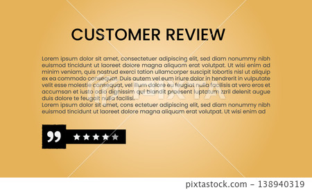 Bold customer review heading with quote icon and five star rating on beige Bold customer review heading with quote icon and five star rating on beige 138940319