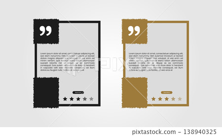 Two testimonial quote boxes with stars for rating dark and gold opinion poll Two testimonial quote boxes with stars for rating dark and gold opinion poll 138940325