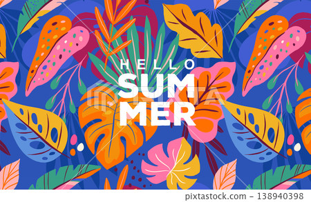 Exotic summer background with colorful jungle leaves. Modern tropical banner and poster vector 138940398