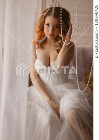Sophisticated Lingerie Photoshoot Setup. Charming Boudoir Scene With Regal Ambiance And Style Sophisticated Lingerie Photoshoot Setup. Charming Boudoir Scene With Regal Ambiance And Style 138940426