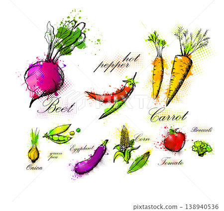 Vegetable set. Hand drawn ink sketches. Hand drawn. Not AI, vector illustration. 138940536