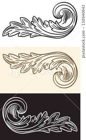 Set of decorative hand drawing scroll vintage leaf design element Set of decorative hand drawing scroll vintage leaf design element 138940642