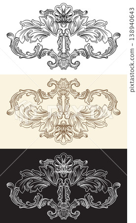Set of hand drawing royal ornate design elements vector illustration 138940643