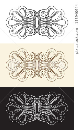 Set of ornate engraved baroque design element vector Set of ornate engraved baroque design element vector 138940644