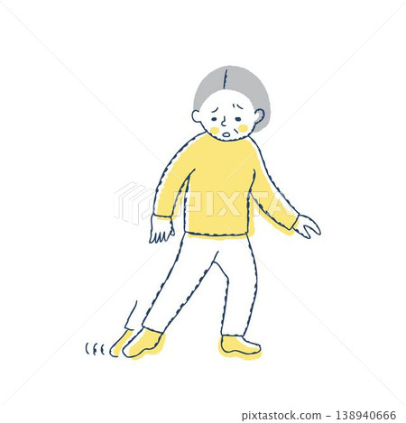 一位老婦人走路一拐一拐。 138940666