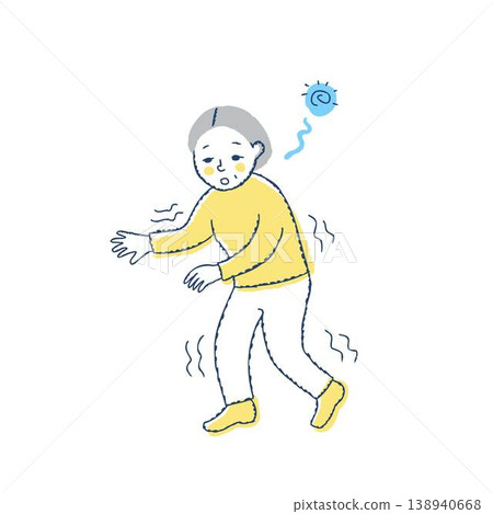 步履蹣跚、無法直行的老年婦女。 步履蹣跚、無法直行的老年婦女。 138940668