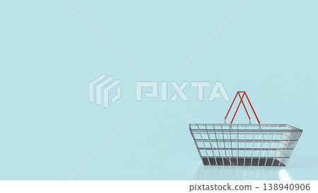 Minimalist Wire Shopping Basket With Red Handles Isolated On Blue Background 3d render. 138940906