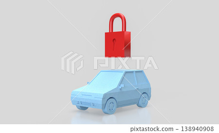 Car Security Concept With Red Padlock Above Vehicle 3d render. Car Security Concept With Red Padlock Above Vehicle 3d render. 138940908