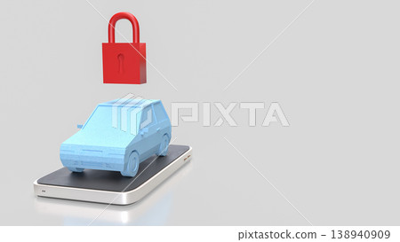 Smart Car Security Concept With Padlock On Mobile Device 3d render. 138940909