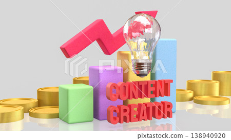 Creative Content Creator Business Growth Concept With Rising Chart 3d render. 138940920