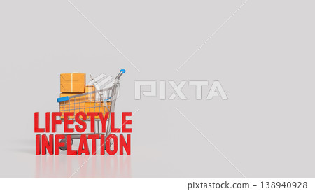 Lifestyle Inflation Concept With Shopping Cart And Increased Consumer Spending 3d render. Lifestyle Inflation Concept With Shopping Cart And Increased Consumer Spending 3d render. 138940928