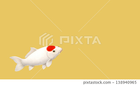 A Japanese-style illustration featuring a red-crowned koi carp against a gold background, positioned on the left to make good use of the white space. 138940965