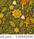 Vector seamless pattern with forest foliage, flowers, berries and mushrooms 138940996