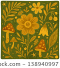 Vector print with forest foliage, flowers, berries and mushrooms 138940997