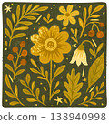 Vector print with forest foliage, flowers and berries 138940998