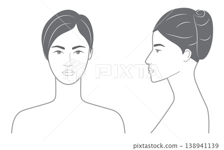 French Twist hairstyle black white front profile views, twisted updo hair shape elegant composition for avatar, salon, French Twist hairstyle black white front profile views, twisted updo hair shape elegant composition for avatar, salon, 138941139