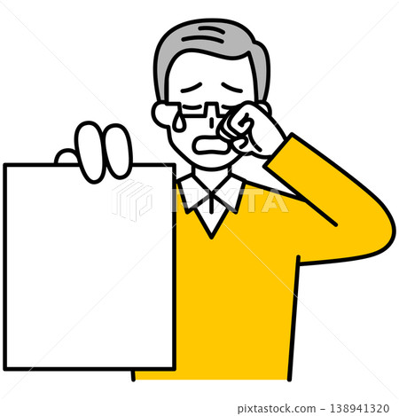 An elderly man crying while showing documents 138941320