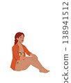 Woman Sitting Relaxed in Summer Clothing with Swimsuit Illustration 138941512