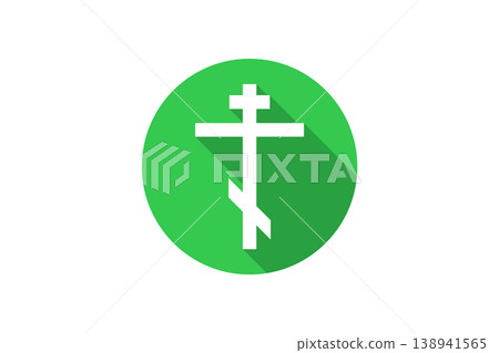 White Orthodox Cross Icon in Green Circle Flat Design With Long Shadow Symbolizing Russian Christianity White Orthodox Cross Icon in Green Circle Flat Design With Long Shadow Symbolizing Russian Christianity 138941565