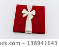 A red square gift box tied with a white ribbon. 138941643