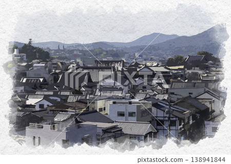 Watercolor-style painting of Usuki city center, around Nioza, Usuki City, Oita Prefecture 138941844
