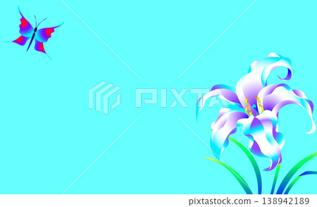 百合蝴蝶背景，夢幻漸變，淺藍色邊框，橫向 138942189