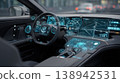 Futuristic car interior, ai dashboard, digital hud, autonomous vehicle, hologram display, smart navigation, tech cockpit 138942531