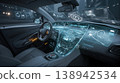 Futuristic car interior, ai dashboard, holographic screen, digital interface, night city, autonomous vehicle Futuristic car 138942534
