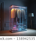 Smart wardrobe hologram futuristic closet glowing clothing choice glowing mood 138942535