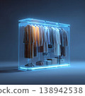 Smart wardrobe hologram clothing selection interface glowing virtual closet futuristic digital fashion concept 138942538