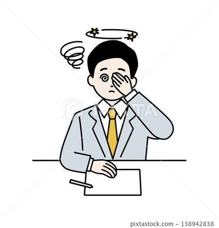 Dizziness; simple illustration of a businessman; physical discomfort. Dizziness; simple illustration of a businessman; physical discomfort. 138942838