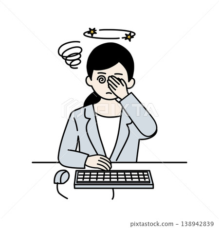 Dizziness; simple illustration of a businesswoman; physical discomfort 138942839