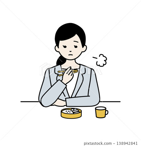 A simple illustration of a businesswoman with no appetite; feeling unwell. A simple illustration of a businesswoman with no appetite; feeling unwell. 138942841