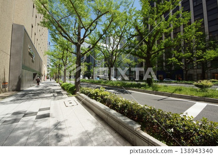 The Midosuji streetscape in the fresh greenery 138943340