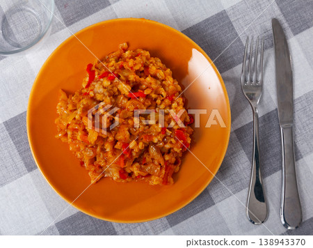 Braised cabbage with barley in an plate Braised cabbage with barley in an plate 138943370