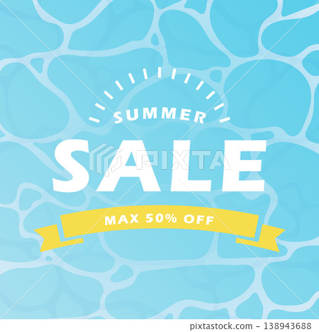 Banner material for summer sale: Water surface background with a yellow ribbon band. Banner material for summer sale: Water surface background with a yellow ribbon band. 138943688