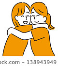An illustration of two young women wearing shirts embracing each other. 138943949