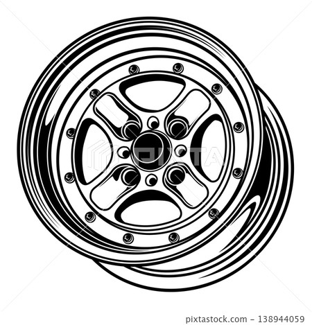 Black and white car wheel design. 138944059
