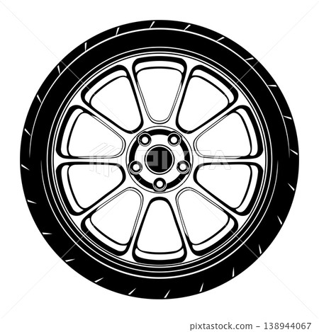 Black and white car wheel design. 138944067