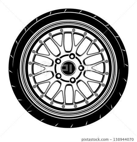 Black and white car wheel design. 138944070