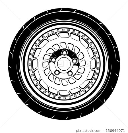Black and white car wheel design. 138944071