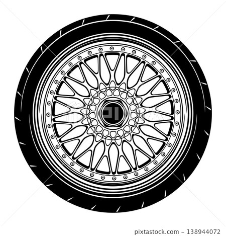 Black and white car wheel design. 138944072