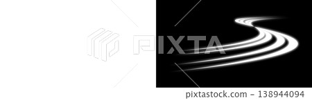 White S-shaped light trails shining against transparent and black backgrounds. White S-shaped light trails shining against transparent and black backgrounds. 138944094