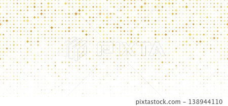 Gold star confetti pattern background. Repeated dotted spark glitter pattern. Yellow, orange, golden dots wallpaper. Celebration Christmas, New Year, wedding or birthday party decor backdrop. Vector 138944110