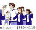 身穿運動服的學生正在練習民俗舞蹈。 138944115