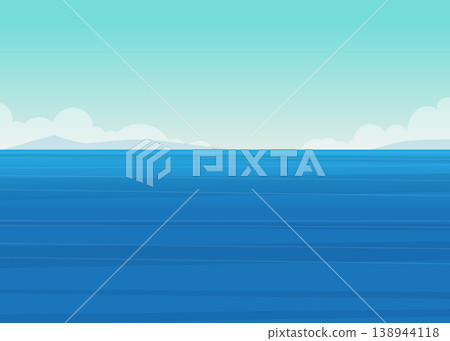 Minimalist Flat Vector Illustration of Calm Blue Sea and Clear Sky Minimalist Flat Vector Illustration of Calm Blue Sea and Clear Sky 138944118